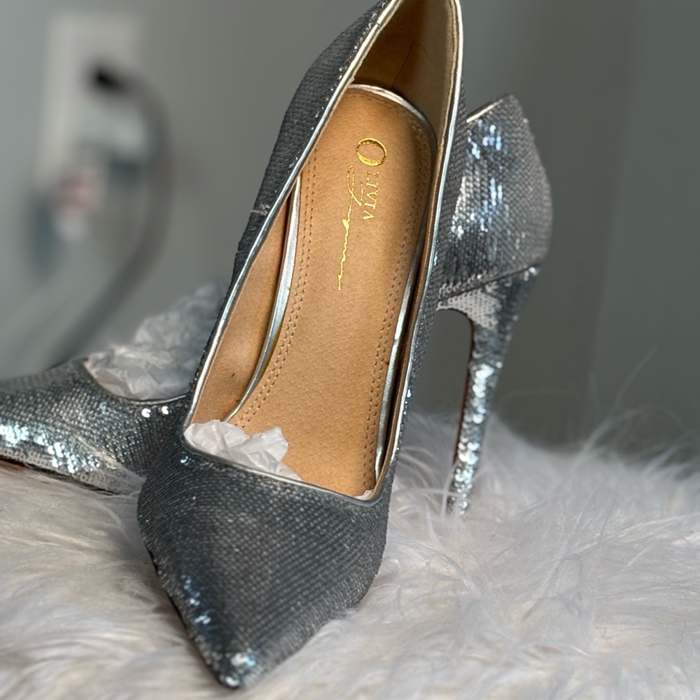 Glamorous Silver Sequin Heels - image 1
